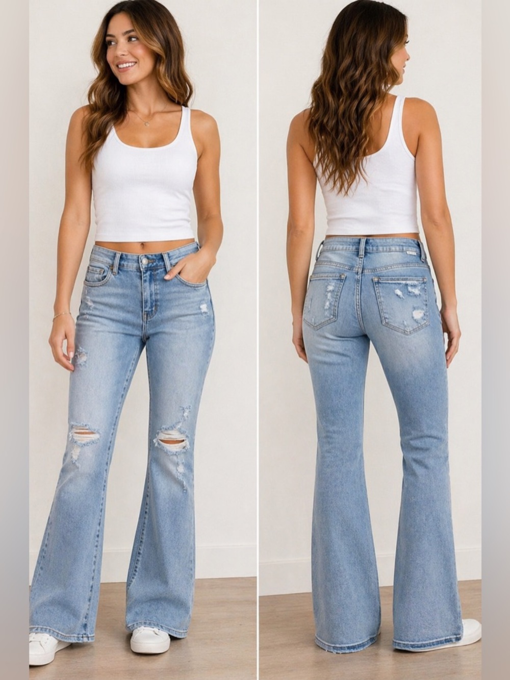 Risen Jeans Bootcut Distressed Light Wash Stretch Denim Size 11/30